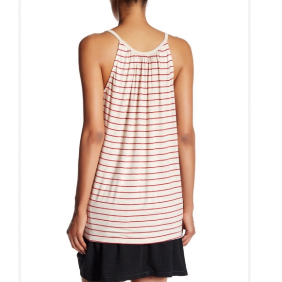 NWT Max Studio Sleeveless Tank Top Tunic Size M Red Oatmeal Striped Split Neck - Picture 2 of 10